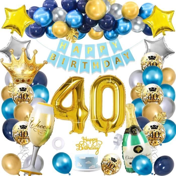 Decoration Anniversaire 40 Ansanniversaire 40 Ans Homme Ballon 40 Ans Marine Bleu Or Ballons Banderole Joyeux Anniversaire40 21 Cdiscount Maison