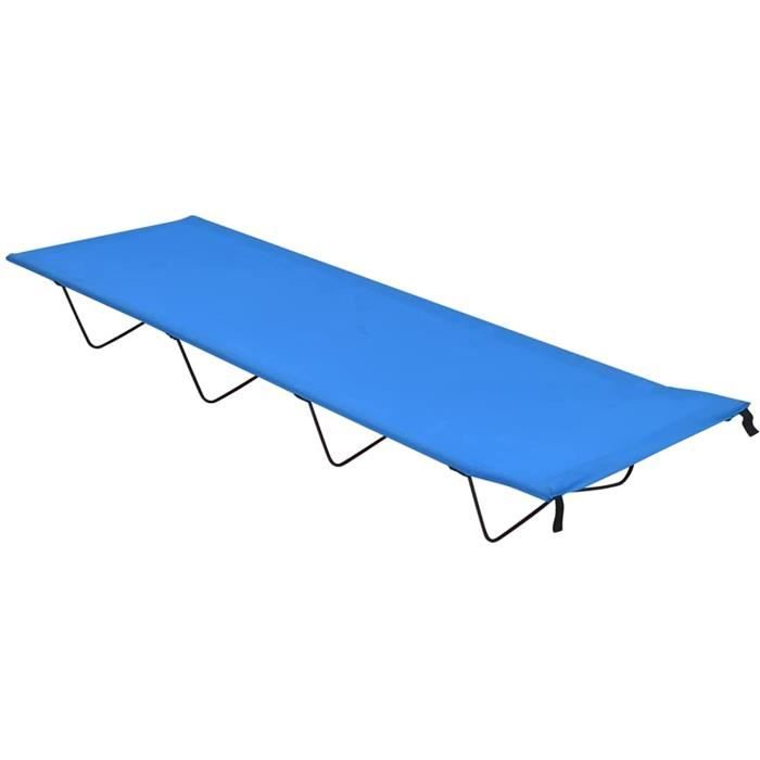 Lit de Camping Pliable 180x60x19 cm Tissu Oxford et Acier Bleu [200]