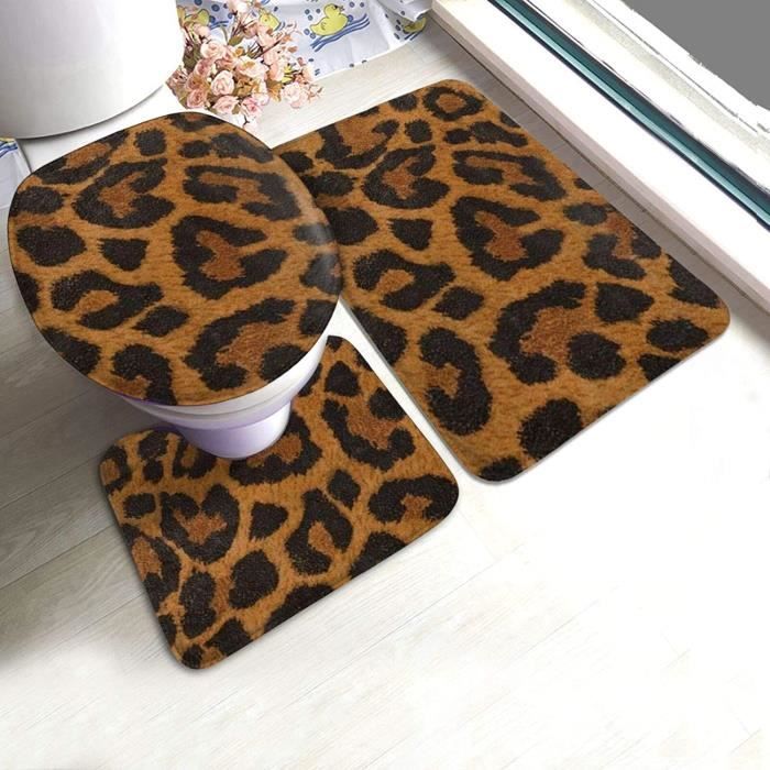3PCS imprimé léopard Tapis de Bain & Piédestal Tapis & Toilettes Couverture Non-Slip Absorbant