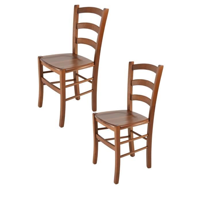 Tommychairs - Set 2 chaises cuisine VENICE robuste structure en bois de hêtre peindré en couleur noyer clair et assise en bois