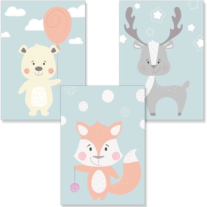 Premyo 3 Affiche Decoration Murale Decoration Chambre Bebe Fille Garcon Animaux Foret Papier Epais Format Cdiscount Maison
