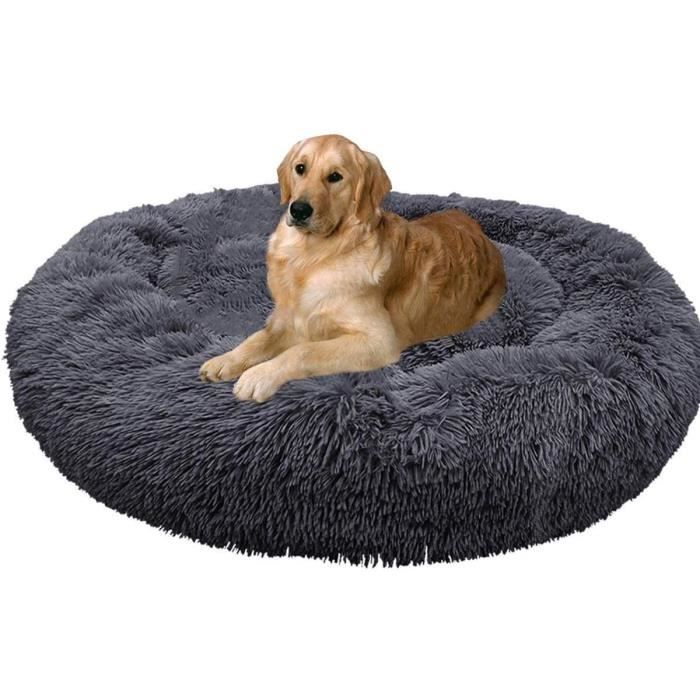Melldrry Panier Donut Pour Chien 50 Cm - Gris - Peluche Longue 4 Cm - Lavable Avec Coussin Amovible