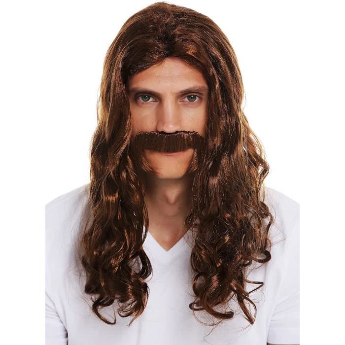 Perruque et moustache pour homme - Wig Me Up ® 70666-fr6-8 - Style  médiéval/viking/hippie - Marron