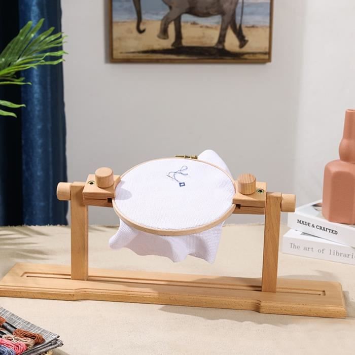 Support De Broderie En Bois JasCherry - Cerceau Réglable Avec Rotation 360° Pour Point De Croix