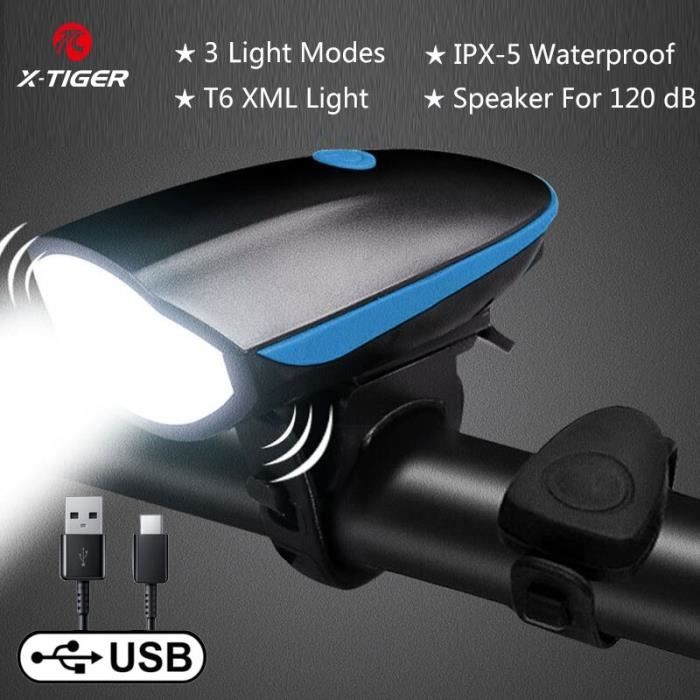 Klaxon De Vélo Avec Projecteur Large Portée - IPX5 étanche, Rechargeable USB