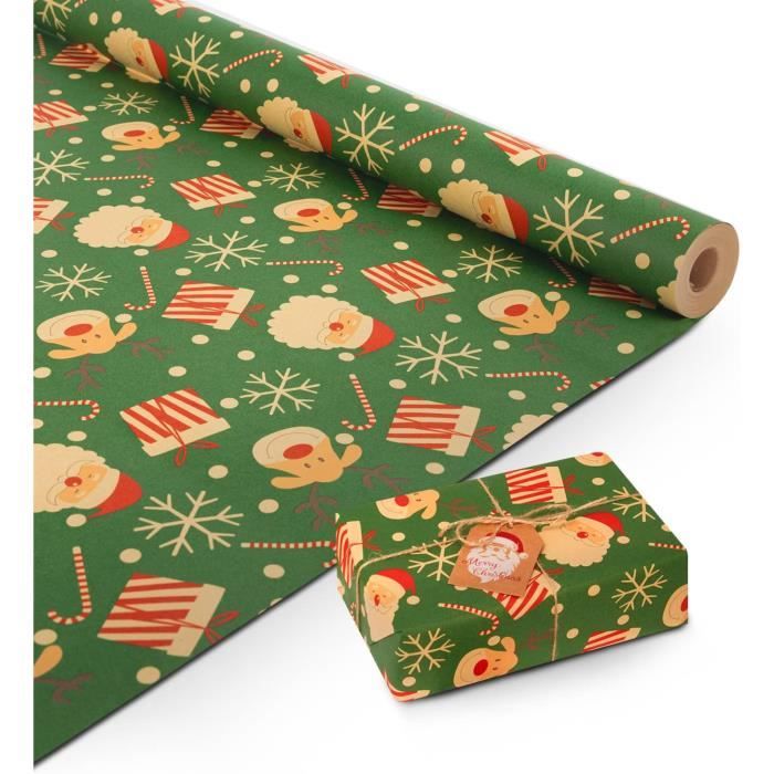 Rouleau De Papier D'emballage Cadeau De Noël: Papier Kraft Design Blue Elk Festival Recyclable 43cm X 15m