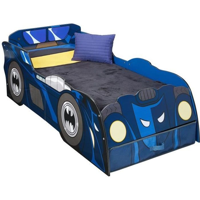 Batman Batmobile - Lit lumineux pour enfants avec rangement pour matelas 140cm x 70cm