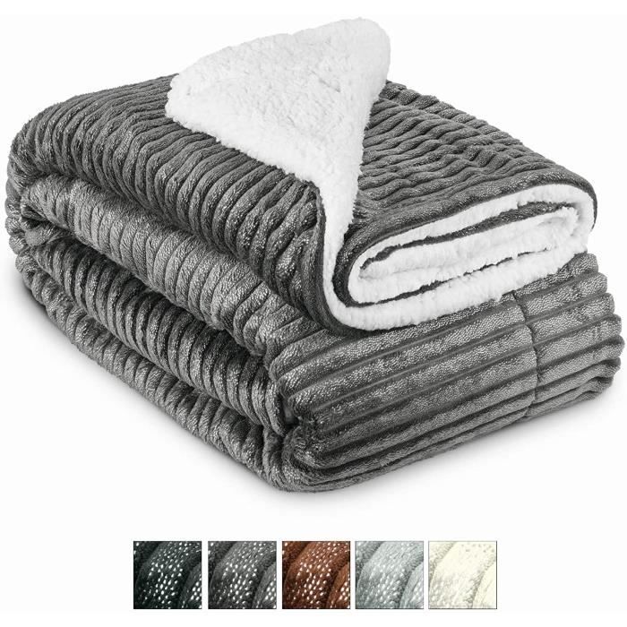 Beautissu Couvre lit Elisa Couverture polaire avec impressions scintillantes 220x240cm – Plaid doux Couverture chaude - Anthracite