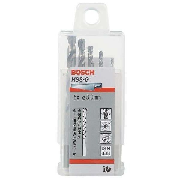 HSS Bosch Professional  Forets à métaux rectifiés HSS-G DIN 338 8,8 x 81 x 125 mm 