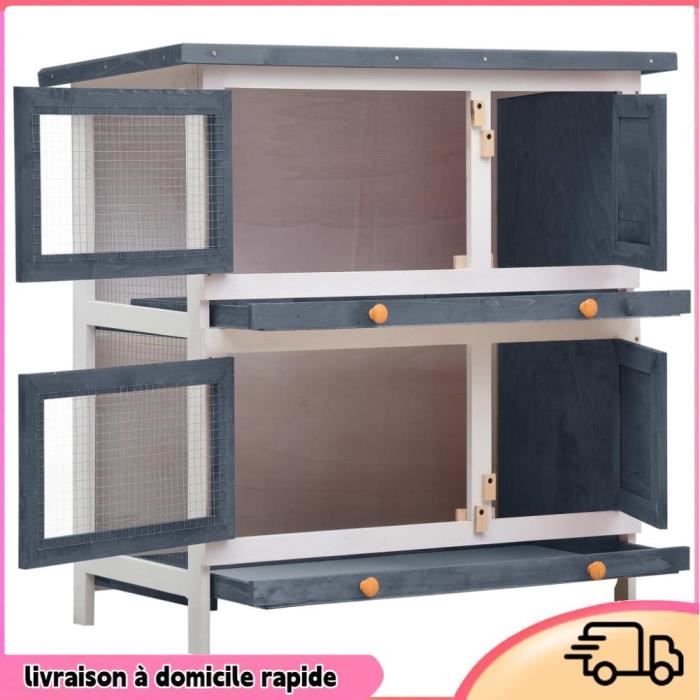 Comparer les prix de Cocosity Clapier dextérieur 4 portes Gris Bois - 7894202851392