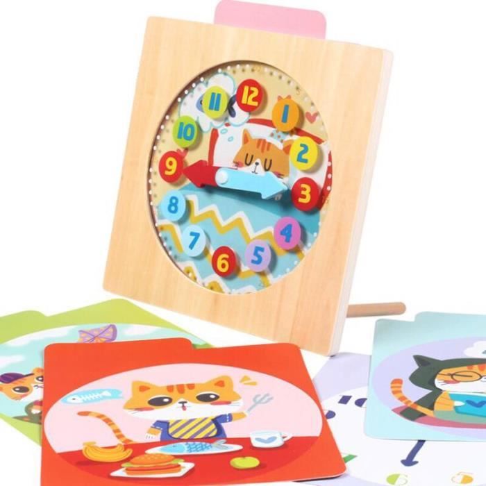 Horloge D'Apprentissage Enfants En Bois - 14 Cm - Aiguilles Heures & Minutes - Pédagogique Pour Maison & École - Bleu Marine - 8