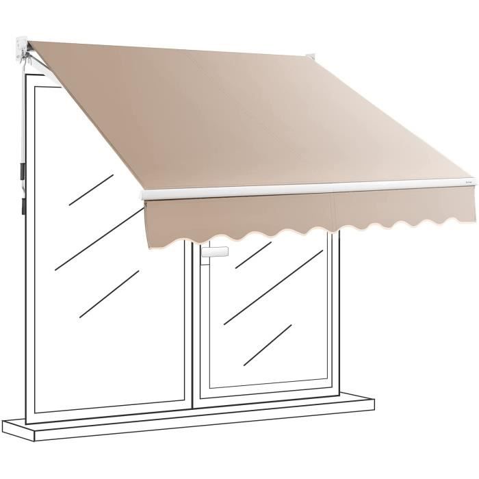 GOPLUS Auvent Rétractable avec Manivelle Store Banne Manuel avec Revêtement PACadre en Aluminium pour Pare-Soleil245x200CMBeige