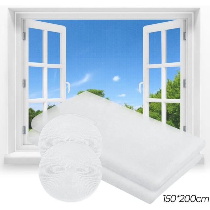 Moustiquaire Fenêtre Enroulable, 4Pcs 150 x 200cm DIY Filet Moustiquaire Auto-Adhésif Découpable, avec Bande Adhésive + 4 patch Rép