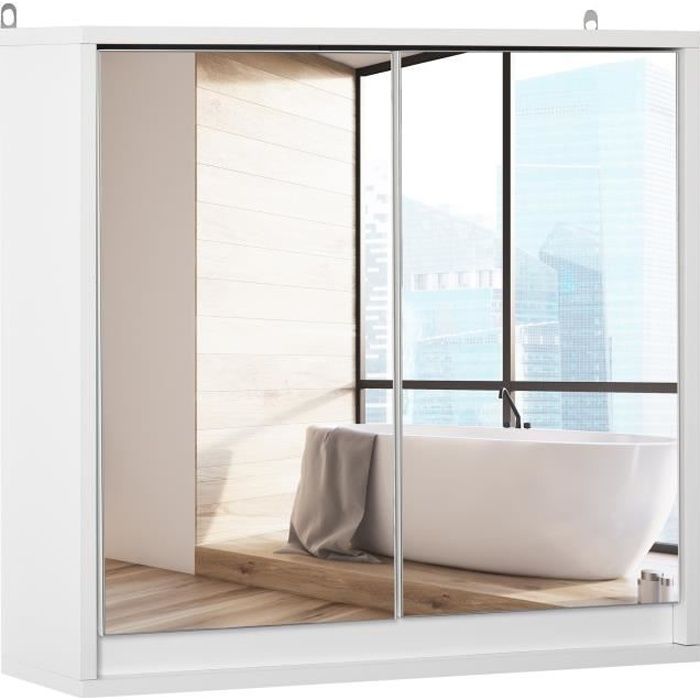armoire murale miroir salle de bain - homcom - 48x14x45cm - blanc - 2 étagères