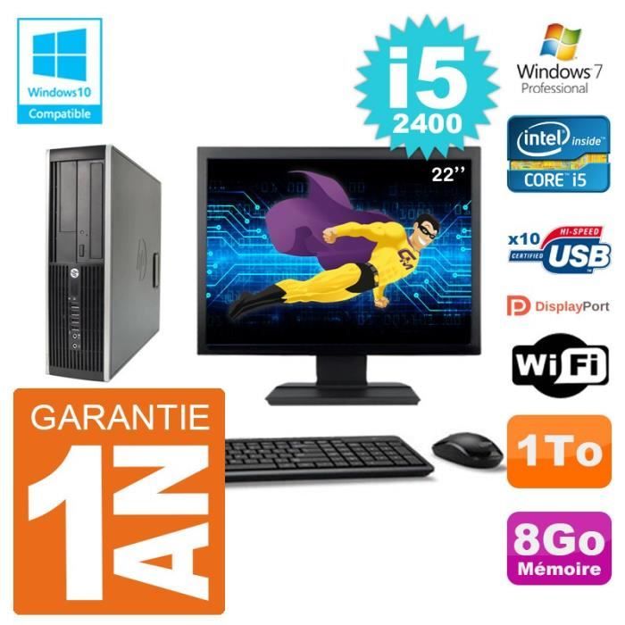 PC HP 6200 SFF Ecran 22 Intel i5-2400 RAM 8Go Disque 1To Graveur DVD Wifi W7
