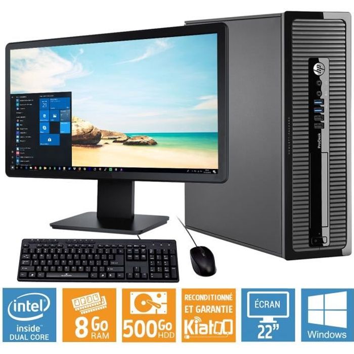 Ordinateur de bureau HP PRODESK 400 G1 pentium dual core g 4 go ram 500 go disque dur écran 22 pouces