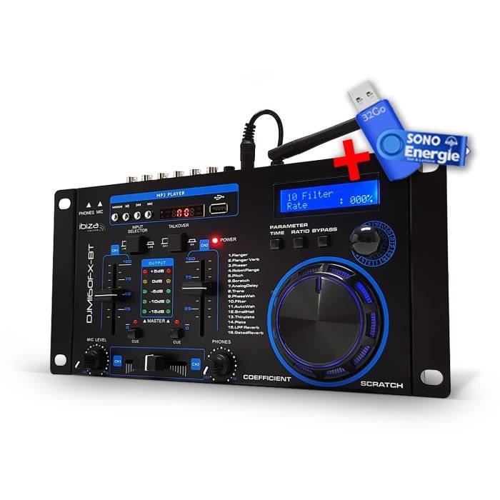 Table de mixage 2 canaux avec DSP 16 effets - Ibiza Sound DJM160FX-BT+Clé USB 32G