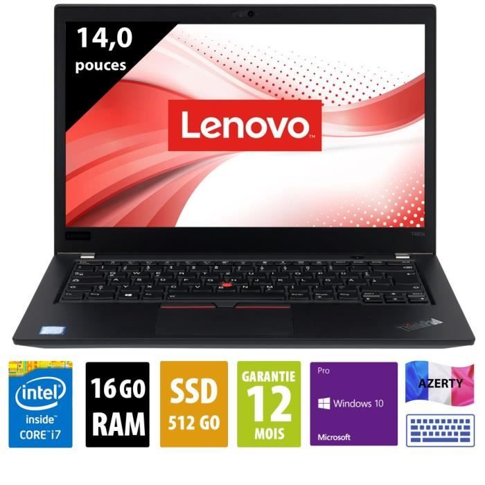 Thinkpad T480s - 14 pouces - Core i7-8550U - 16Go RAM - 512Go SSD - Windows 10 Pro - Lenovo