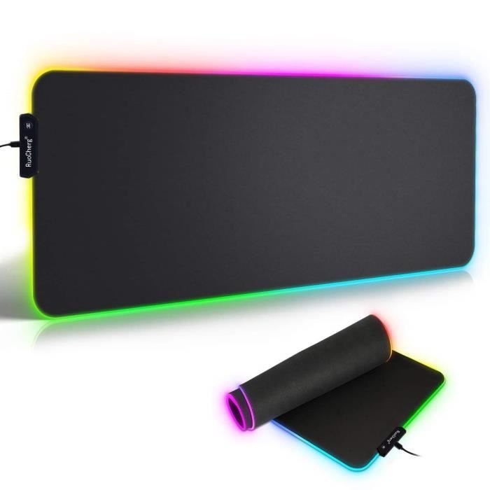 DORRISO RGB Tapis de Souris Gaming Surdimensionné Grands 900 x 400 x 4 mm Tapis de Souris XXL XL Imperméable Antidérapant Tapis de Souris pour Ordinateur Bureau Gamer Tapis Souris de Jeu Bleu 