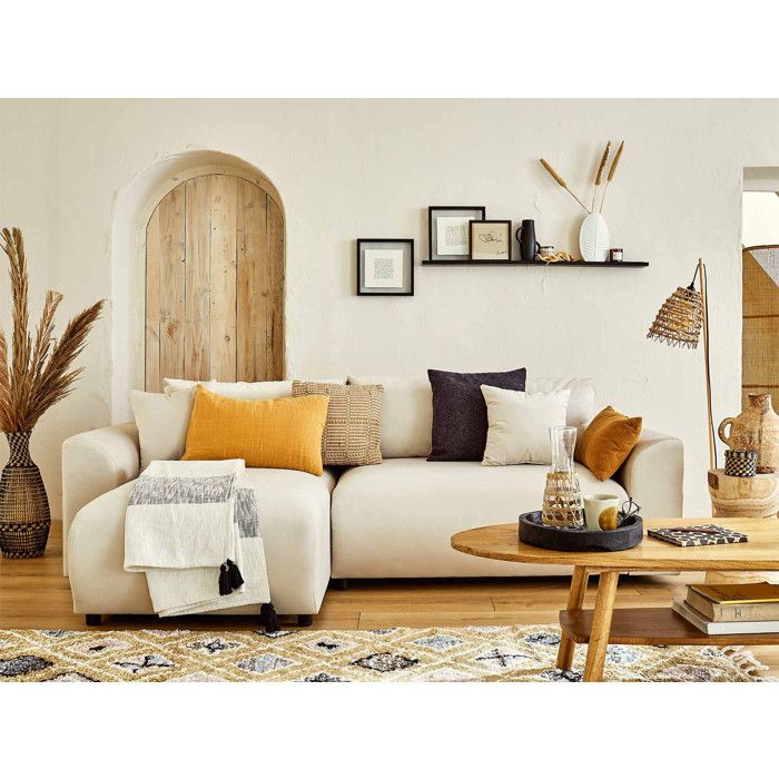 Camelia - canapé d'angle réversible - 4 places - convertible avec coffre et poches - en velours - Beige