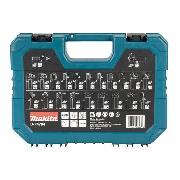 Coffret de 22 fraises à bois sur tige de Ø8 mm pour défonceuse MAKITA D 74784