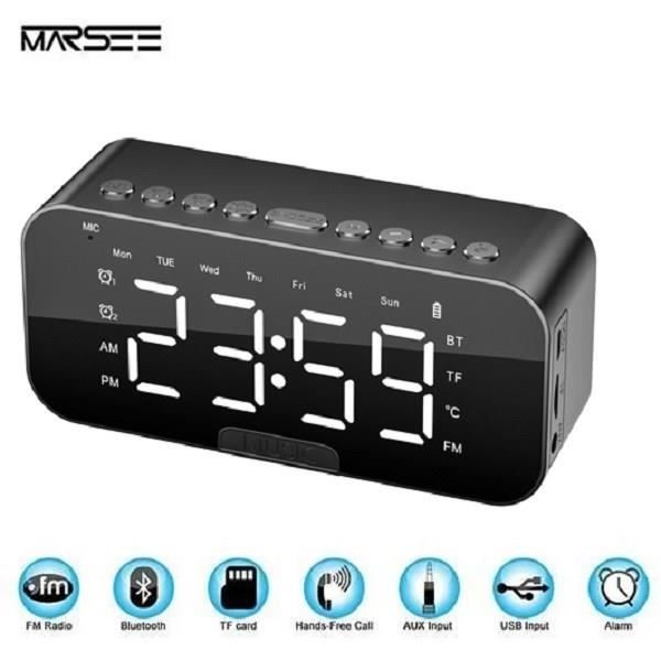 Enceinte Bluetooth Radio Réveil Enceinte Bluetooth avec grand écran LED pour l’affichage de lheure/date/températureMicroSD/TF