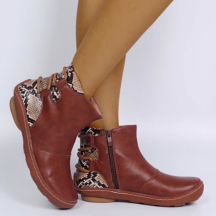 Les femmes Arch Support Cheville Bottes en simili cuir talon plat Chaussures à Lacets Décontractées UK 5-10 
