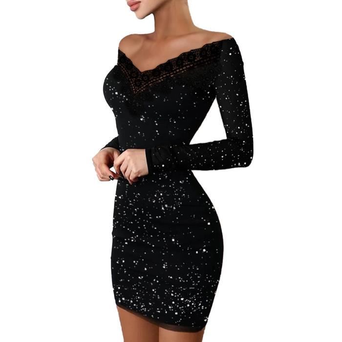 Sexy Robe de c r monie moulant noire unie femme Col V manche