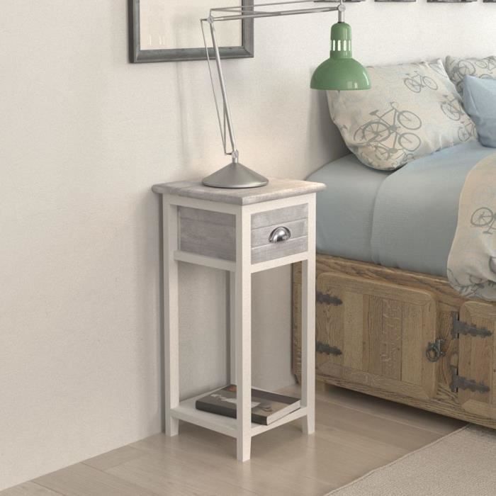 Table de chevet - NO NAME - Meuble pour téléphone - 1 tiroir - Gris et blanc - Contemporain
