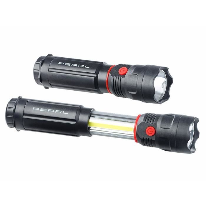 Torche LED 2en1 avec lampe de travail - PEARL - Noir - 2x 3 W - 300 lm - IPX4 Torche LED 2en1 avec lampe de travail - PEARL - Noir - 2x 3 W - 300 lm - IPX4