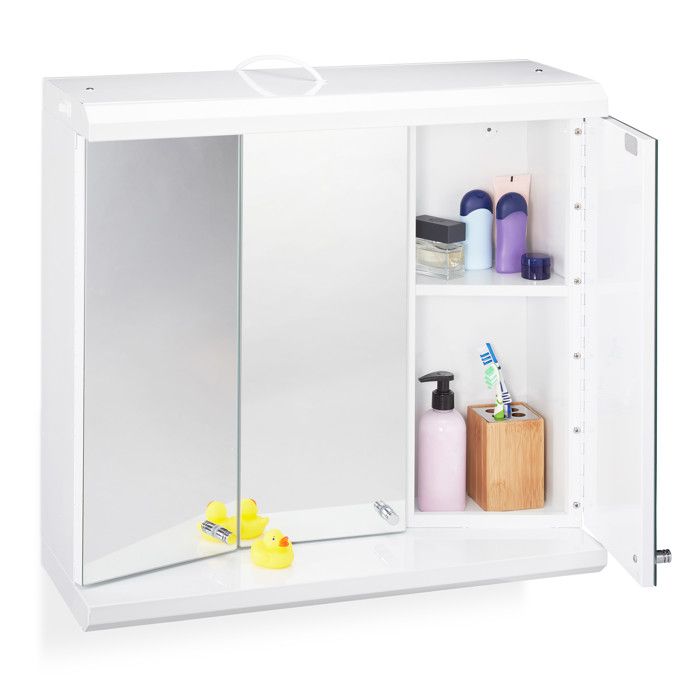 Relaxdays Armoire de toilette à LED, Meuble salle de bains, 3 portes