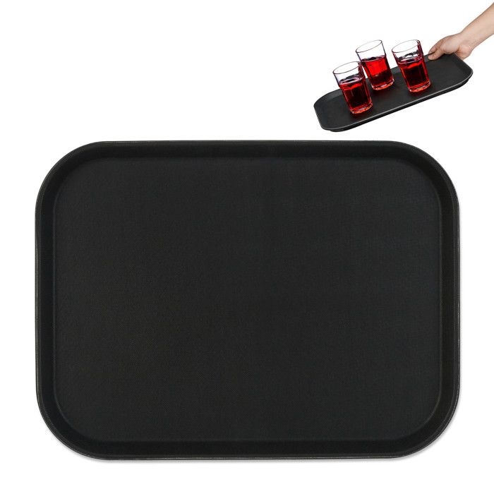 Relaxdays Plateau de service surface antidérapante forme rectangulaire boissons restaurant LxP: 41x30 cm noir