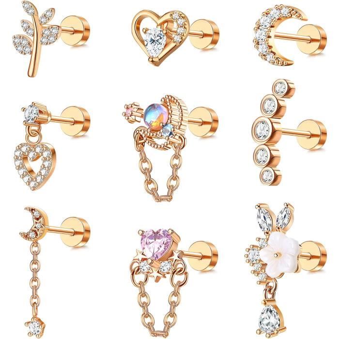 10 Paires Boucles D'oreilles En Acier Chirurgical Plaqué Or 14K - Pour Oreilles Sensibles, Cartilage, Multiples Piercings