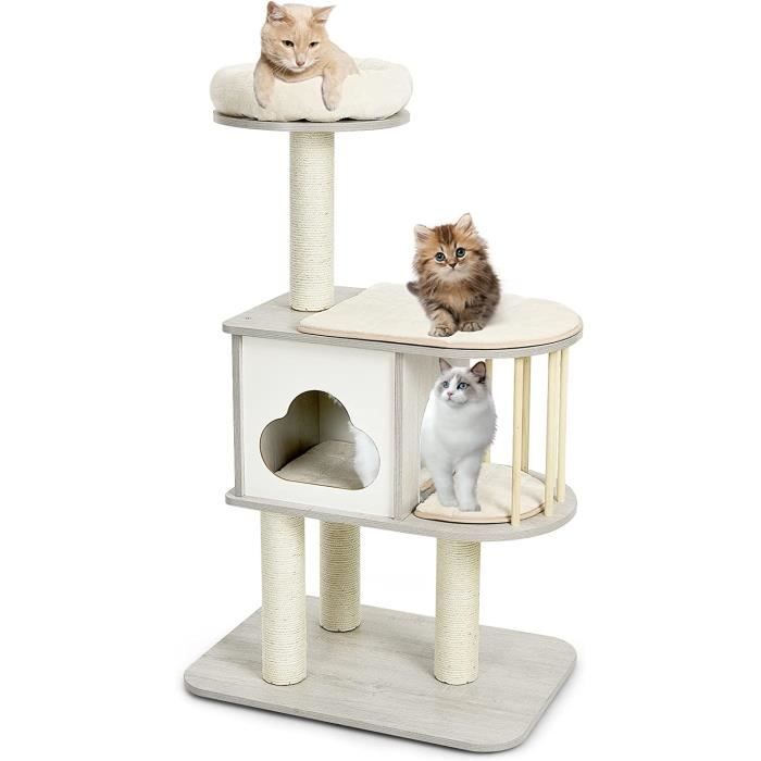 Arbre à Chat Thème Hamburger XXL 117cm - 6 Niveaux Avec Perchoir, Hamac, Condo Et Sisal