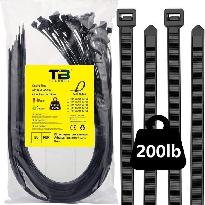 Lot De 1000 Attaches Câble Nylon Thomas & Betts 7,3" - Résistance 50 Lb - Noir