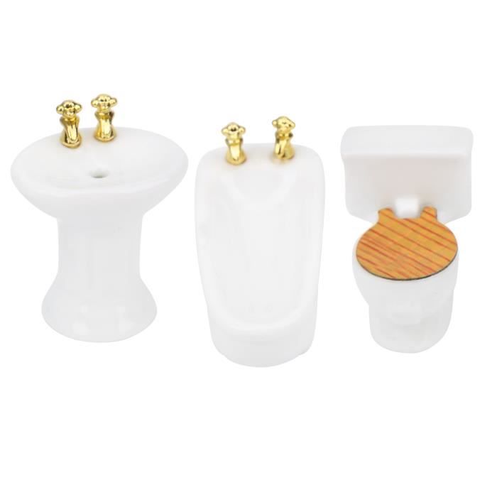 Ensemble Salle De Bain Miniature Pour Maison De Poupée – Baignoire, Lavabo Et WC En Céramique, échelle 1/24, 3 Coloris