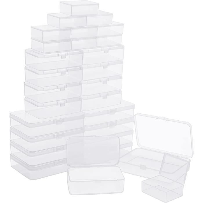 Lot 12 Boîtes Rangement Plastique Transparentes Avec Couvercle Rabattable - 8.5x5.5x2.5 Cm