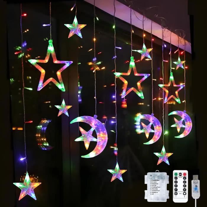 Guirlande Lumineuse étoiles LED - 138 LEDs, 12 Motifs, 8 Modes, 3,5 X 1 M, IP44, Pour Noël Intérieur/extérieur - 9