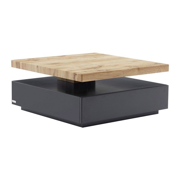 Table basse pivotante avec 1 tiroir en MDF - Anthracite et naturel - KYRIA