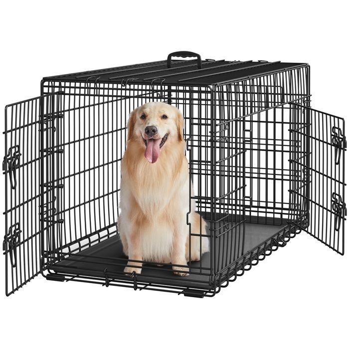 Comparer les prix de YAHEETECH Cage pour Chien Pliable 107 cm L × 60 cm l × 66 cm H en Fils Métalliques Caisse Chien avec Plateau Amovible Noir