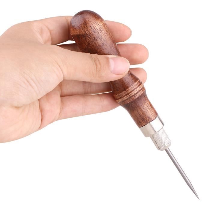 Lot De 5 Poinçons à Trous En Cuir Avec Manche En Bois - 12,5 Cm - Pour Maroquinerie, Couture - 3