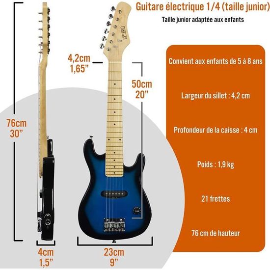 Pack Guitare Électrique enfant Taille Junior 1/4 pour Débutants