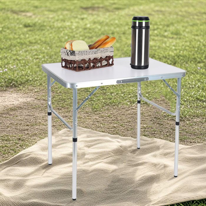 Relaxdays Table De Camping, Pliante, Réglable En Hauteur, H X L X P 70 X 75 X 55 Cm, Aussi Pour Le Jardin, Blanc/argenté - Sport