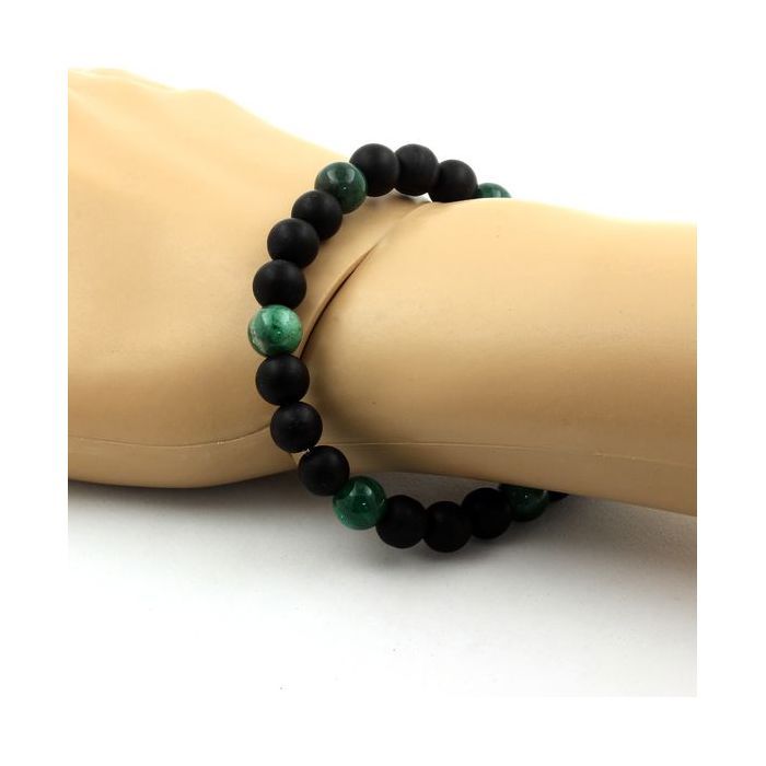 Bracelet Perles Quartz Rose, Chrysocolle & Onyx Noir 8mm - Fabriqué En France - Neuf A Bijoux