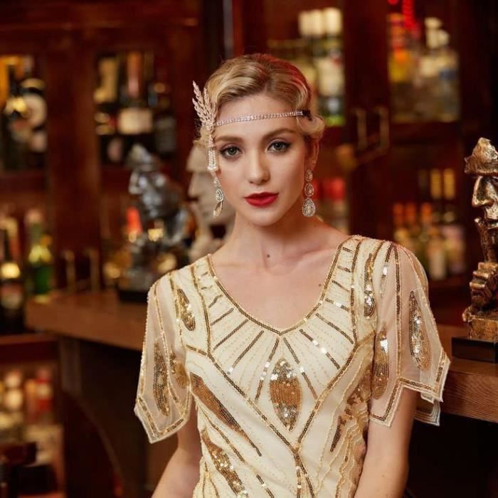 Bandeau des années 1920 Gatsby le Magnifique avec strass, feuille, perles,  pompon - Accessoire pour cheveux pour femme (doré) - Cdiscount Au quotidien