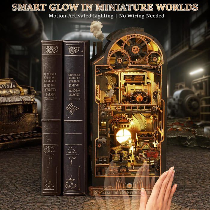 Kit Book Nook pour adultes – CRIOLPO DIY miniature maison puzzle en bois maison de poupée 3D – Serre-livres pour bibliothèque décoration avec lumière LED Cadeau créatif pour les lecteurs