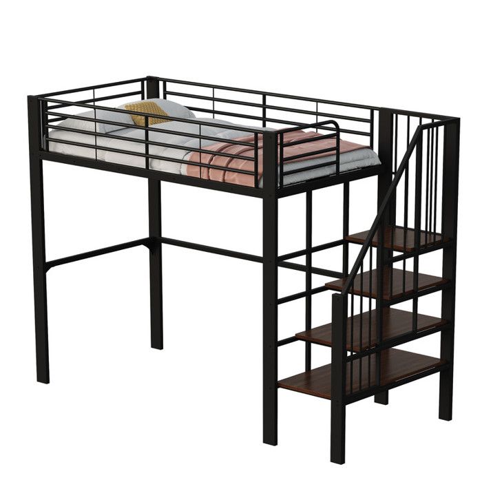 Lit mezzanine, 90 x 200 cm, lit métallique avec espace de rangement, étagère et échelle, noir | Leroy Merlin Lit mezzanine, 90 x 200 cm, lit métallique avec espace de rangement, étagère et échelle, noir | Leroy Merlin
