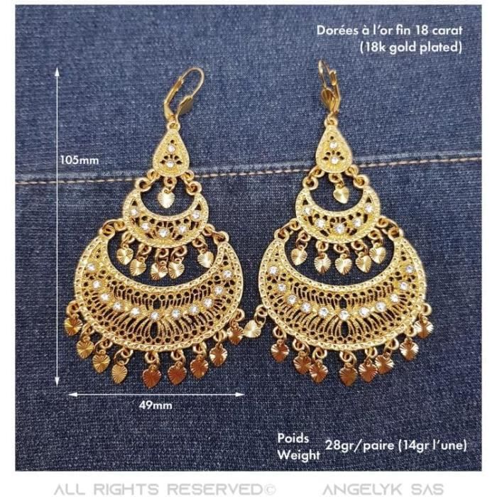 BOBIJOO JEWELRY - Modèle Fidji Paire de Boucles d'oreilles Gitane Savoyardes Vierge pour femme Plaqué Doré Or