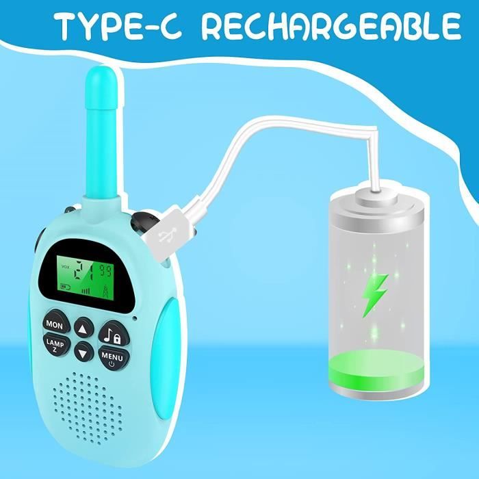 Ukuu Talkies-Walkies Enfants – VOX, 16 Canaux, 3 Km, Rechargeable USB, Lampe Torche – Dès 3 Ans
