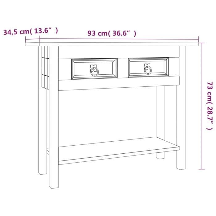 YN2258 Table console Gamme Corona Pin mexicain Blanc 90x34,5x73 cm ...